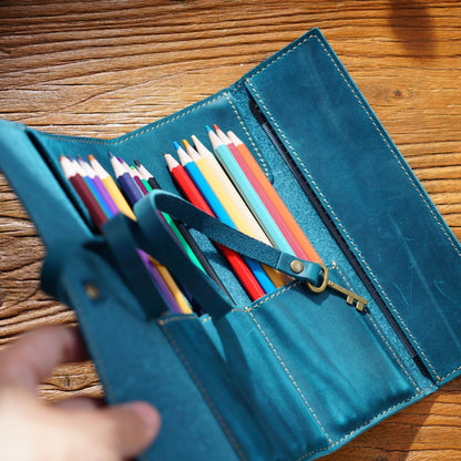 Bidding Cowhide Retro Pen Bag