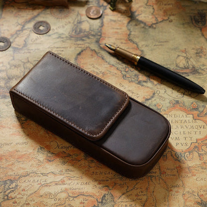 Genuine Leather Handmade Magnetic Drawer Pen Bag