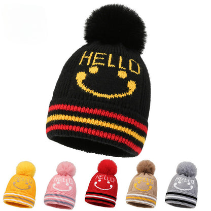 Wholesale 2023 Children's Hat Cartoon Smiling Face Plus Velvet Thickened Cotton Woolen Hat