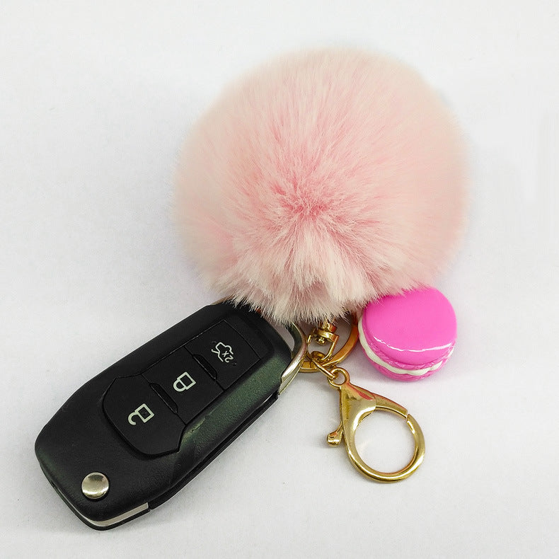 Alloy Macaron Hair Ball Keychain