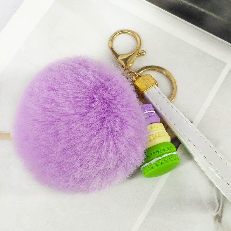 Alloy Macaron Hair Ball Keychain