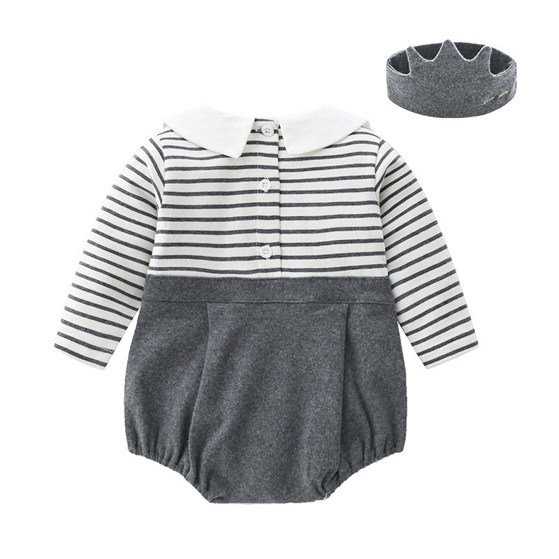Baby Girls Boys Striped Color-blocking Rompers Headwear