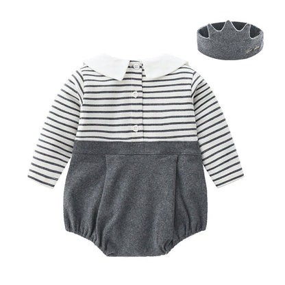 Baby Girls Boys Striped Color-blocking Rompers Headwear
