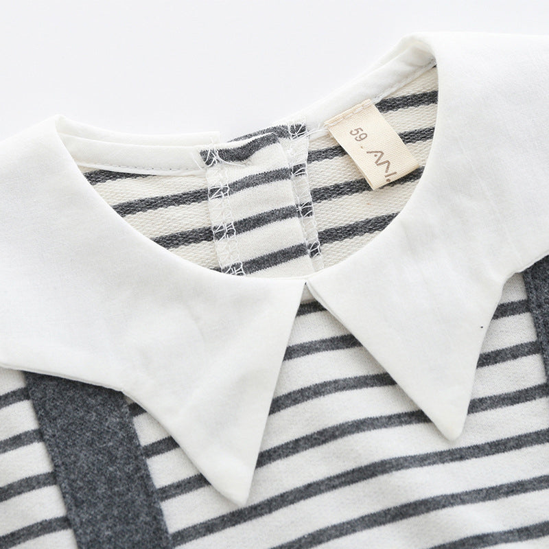 Baby Girls Boys Striped Color-blocking Rompers Headwear