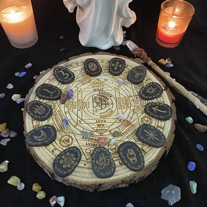 14pc Rune Set - Wood Engraved Runes