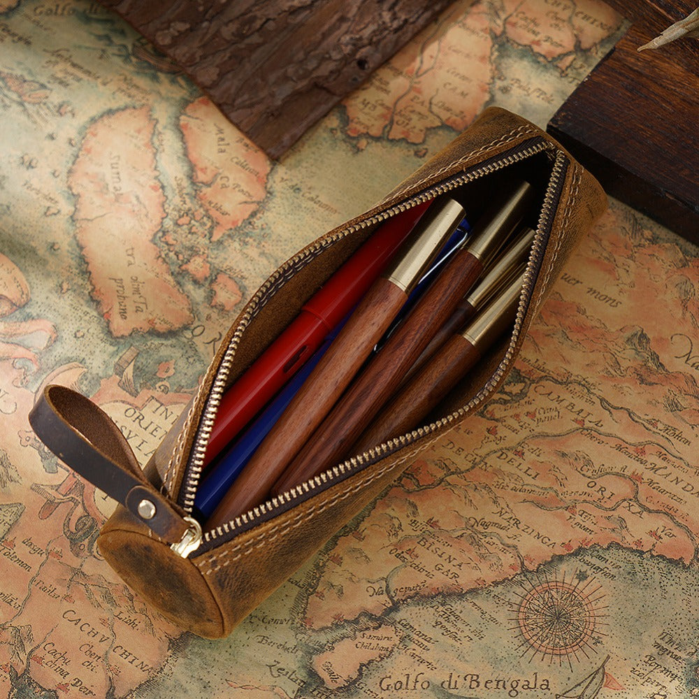 Vintage Genuine Leather Pencil Case