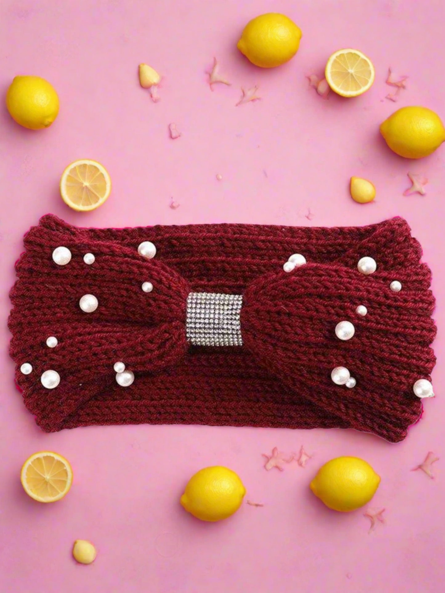 Girls Knitted Pearl and Rhinestone Headband