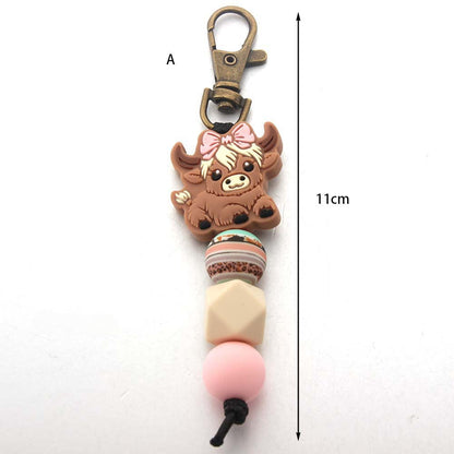 Wholesale Cartoon Cow Silicone Beaded Keychain