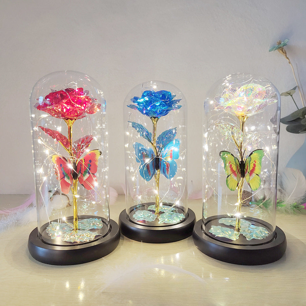 Gold Leaf Rose Flower Preserved Flower Glass Cover