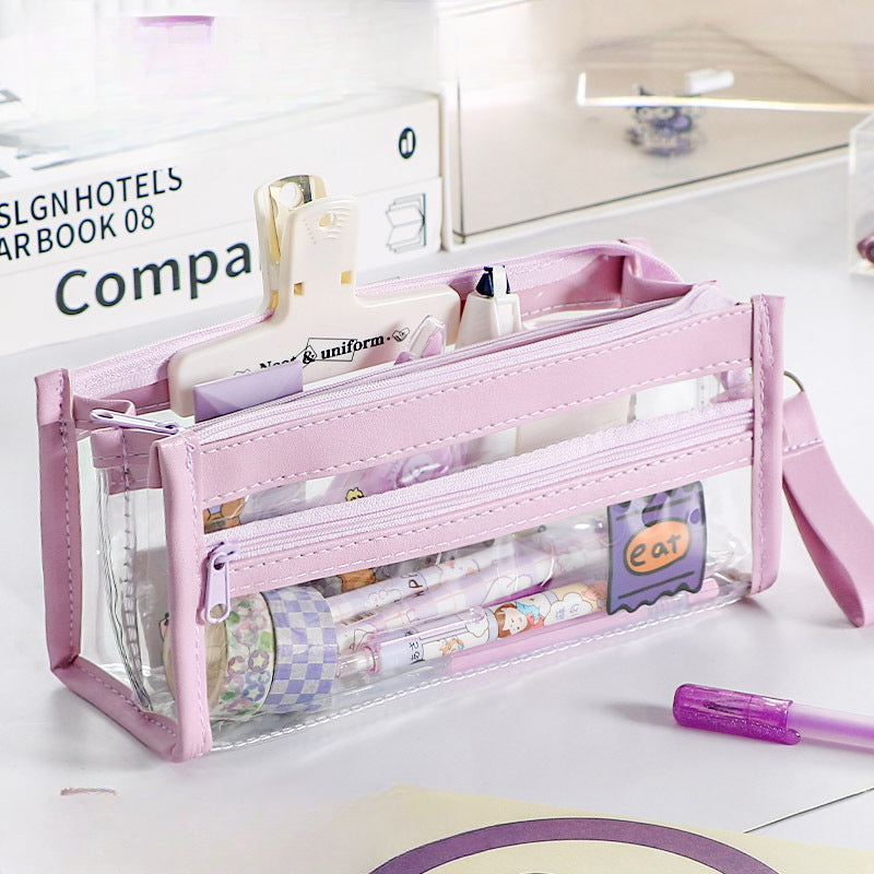 Four-layer Transparent Leather Pencil Bag