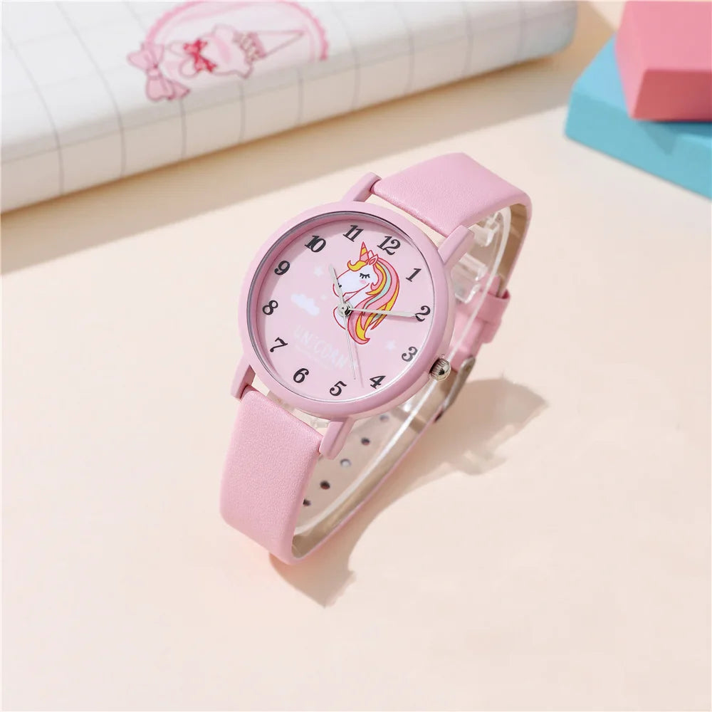 Cute pink leather unicorn watch