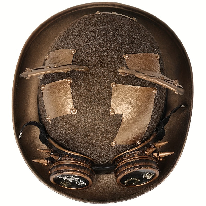 Steampunk Golden Top Hat with Cat Ears & Removable Goggles