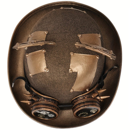 Steampunk Golden Top Hat with Cat Ears & Removable Goggles