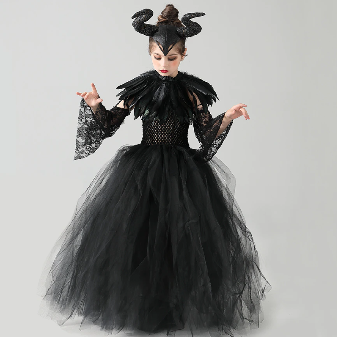 Evil Witch Black Halloween Costume Tulle Dress Set