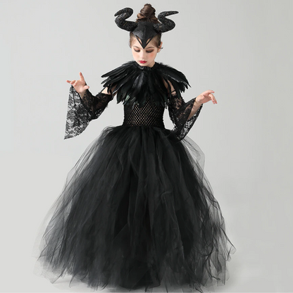 Evil Witch Black Halloween Costume Tulle Dress Set