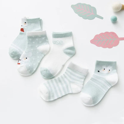 5 Pairs Infant Baby Socks (Newborn-2Y) - Cotton Mesh, Cute & Comfy