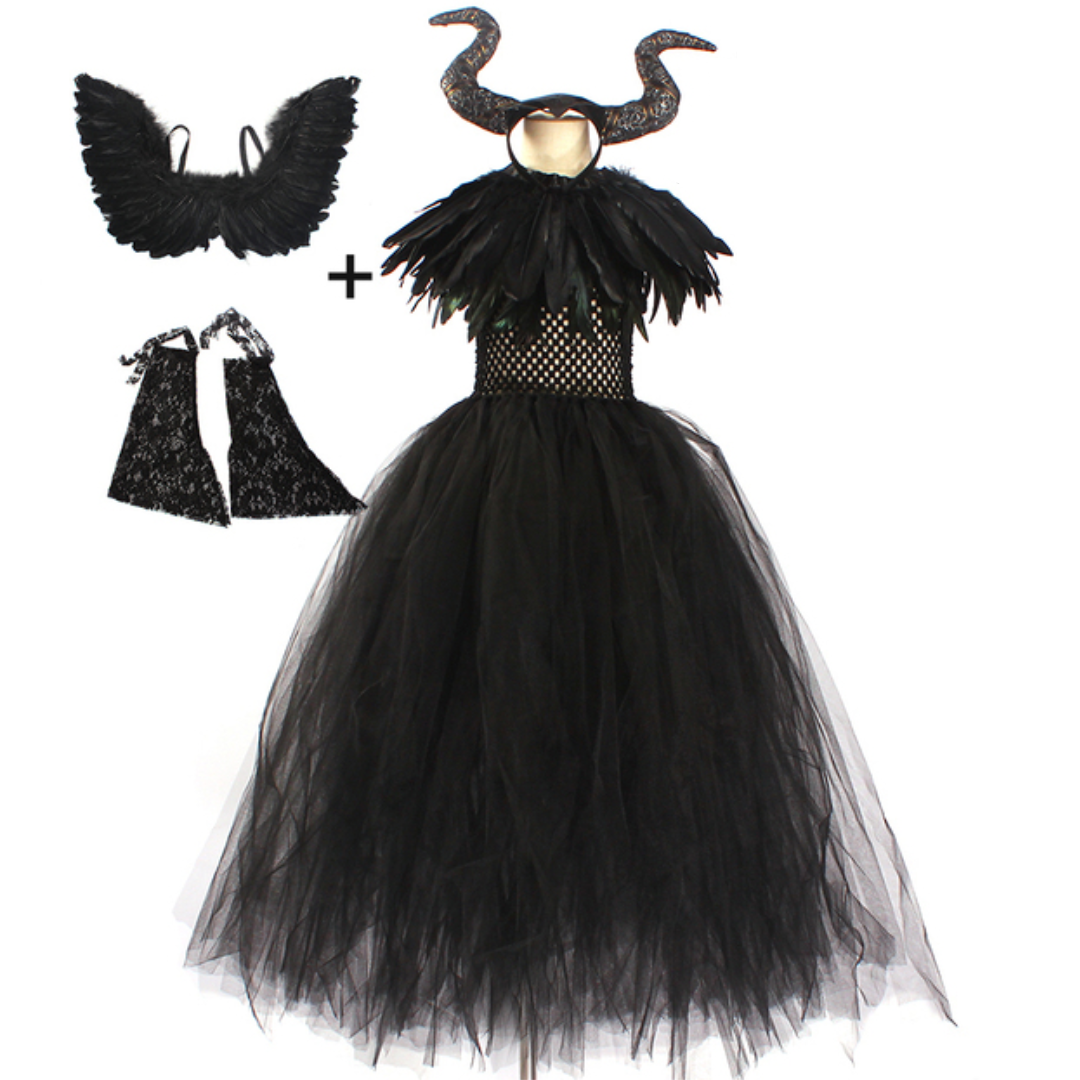 Evil Witch Black Halloween Costume Tulle Dress Set