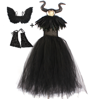 Evil Witch Black Halloween Costume Tulle Dress Set