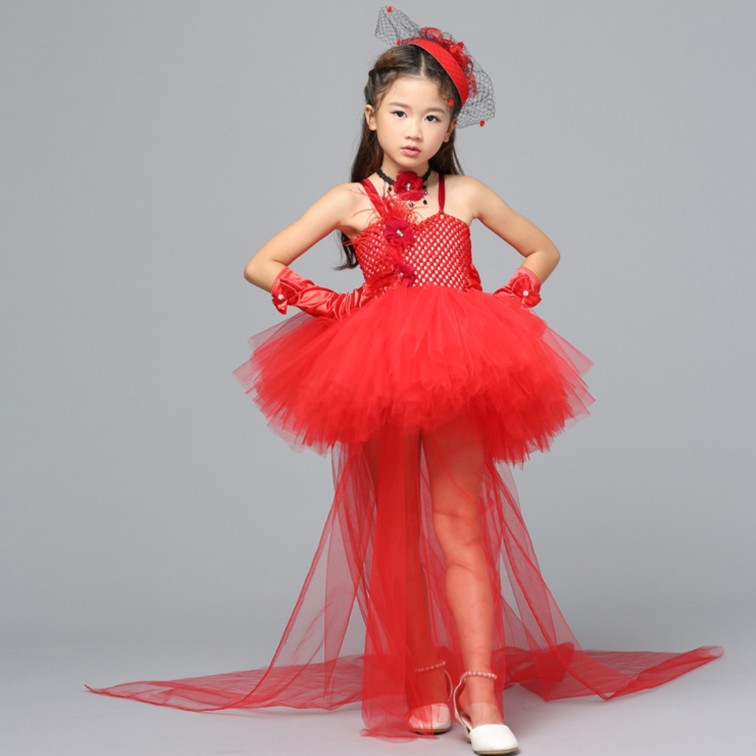 Trailing Red Pop Princess Halloween Tulle Costume Dress Set