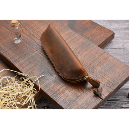Crazy Horse Leather Zipper Handmade Fashion Vintage Pencil Case