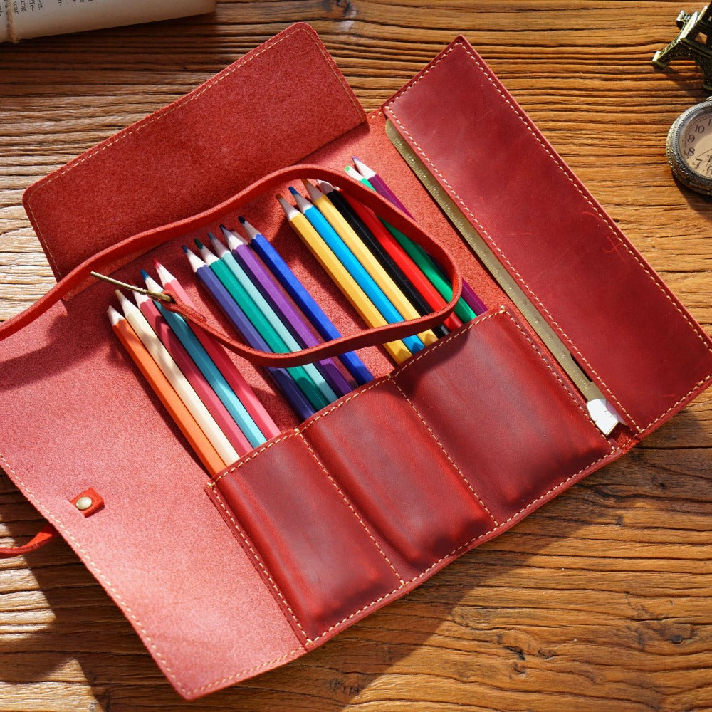 Bidding Cowhide Retro Pen Bag
