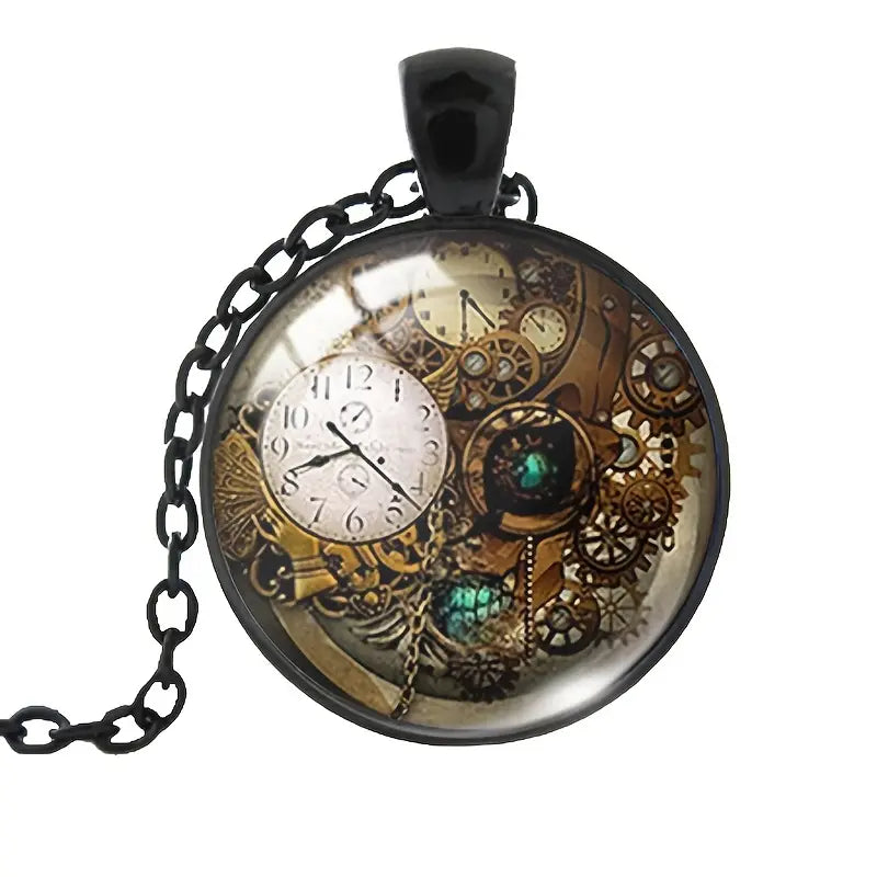 Steampunk Clock & Gears Pendant