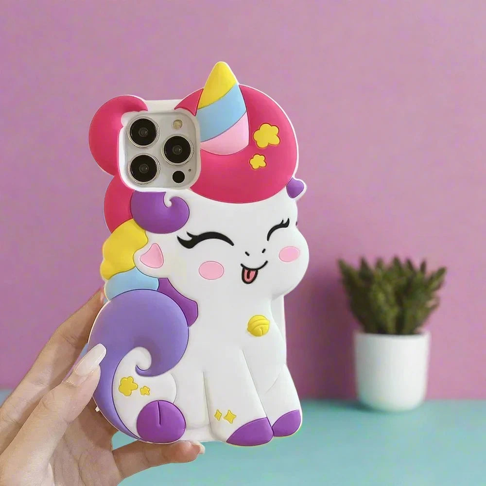 Cute 3D Rainbow Unicorn Case For iPhone 11 12 13 14 15 Pro Max