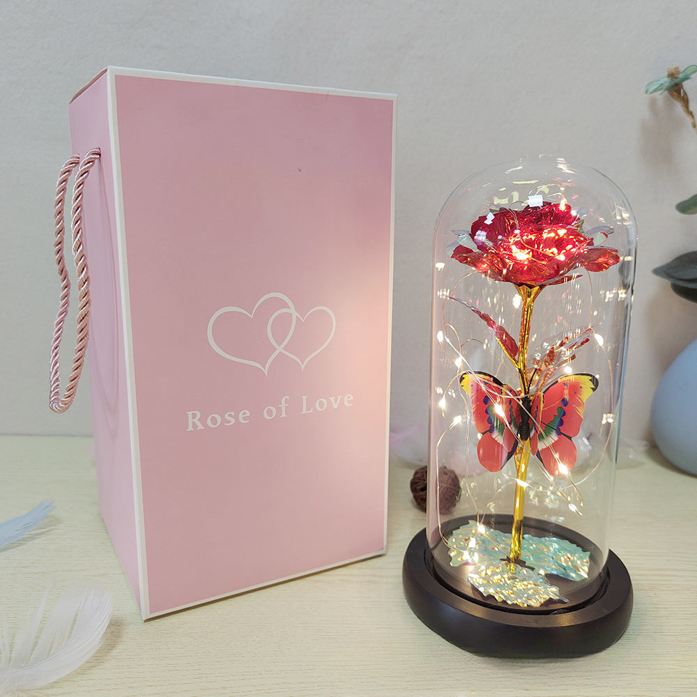 Gold Leaf Rose Flower Preserved Flower Glass Cover