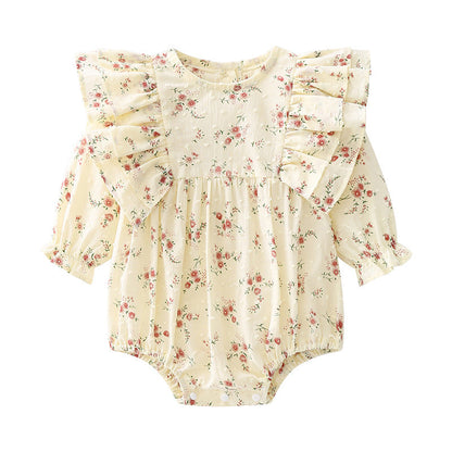 Baby Girls Flower Print Rompers Headwear