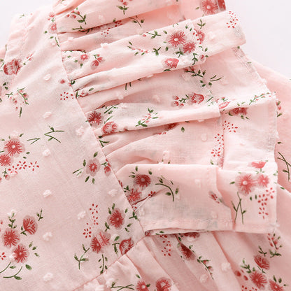 Baby Girls Flower Print Rompers Headwear