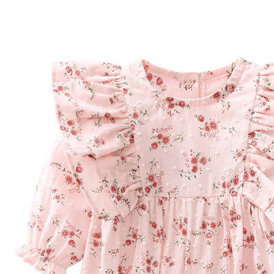 Baby Girls Flower Print Rompers Headwear