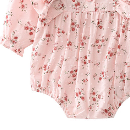 Baby Girls Flower Print Rompers Headwear