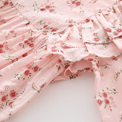 Baby Girls Flower Print Rompers Headwear