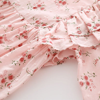 Baby Girls Flower Print Rompers Headwear