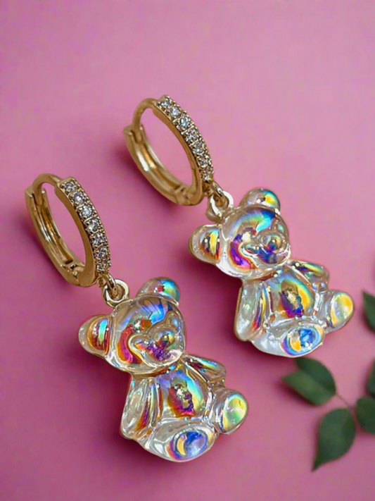 Teddy Trinket Bear Dangle Hoop Earrings