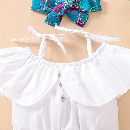 SLING RUFFLE TOP, FLORAL SHORT, AND HEADBAND SET