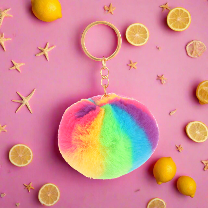 Polyester Colorful Fur Ball Keychain