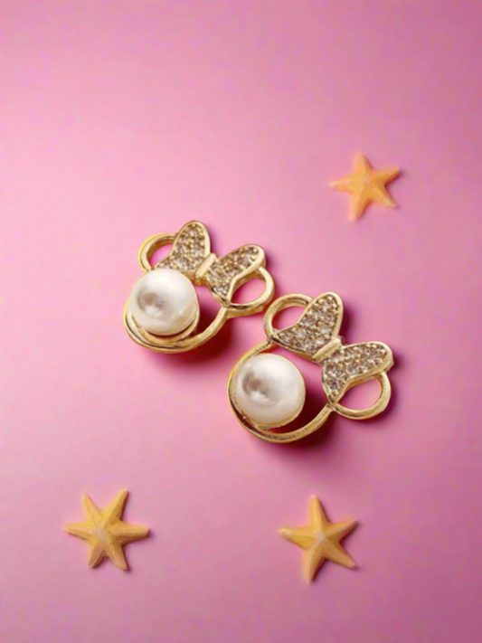 Cute and Mousey Pearl and Bow Stud Earrings