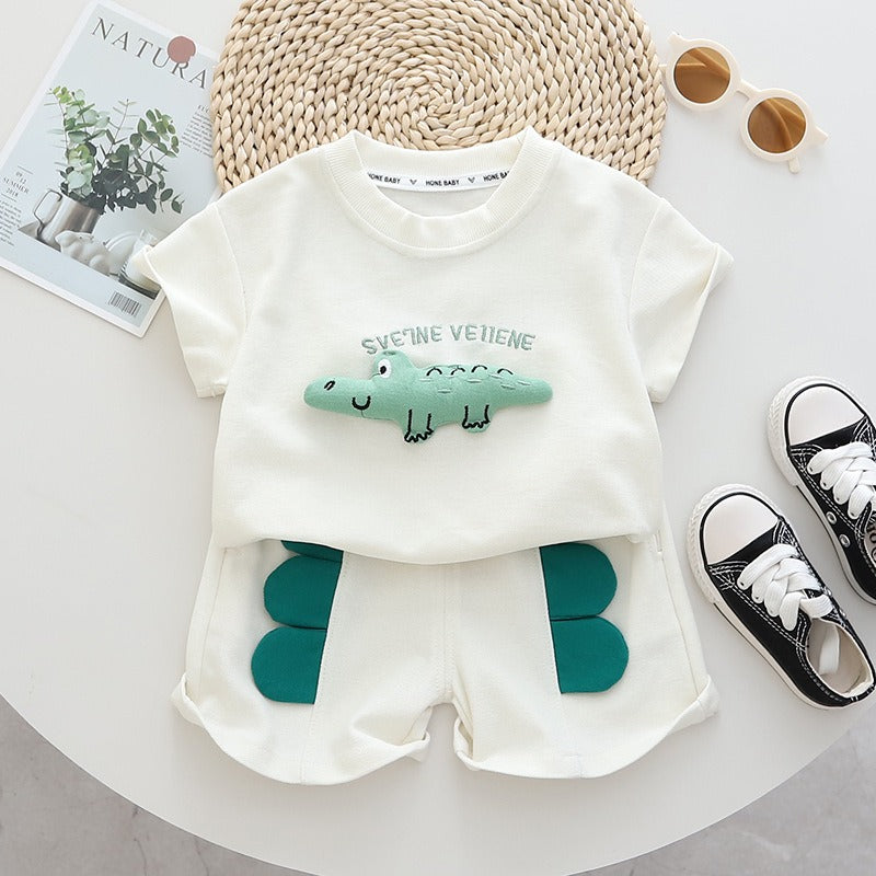 Baby Cotton Three-dimensional Printed Casual Shorts Set