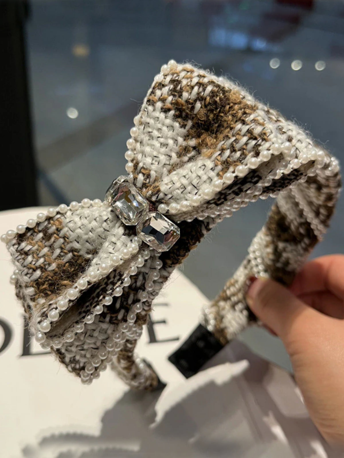 Sophisticated Sweetheart Plaid Tweed Bow Headband