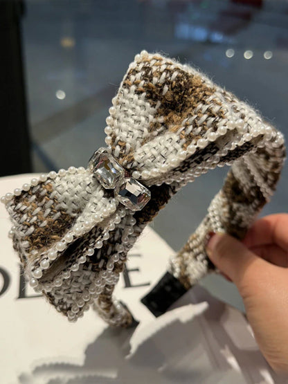 Sophisticated Sweetheart Plaid Tweed Bow Headband