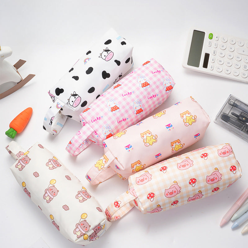 Large Capacity Cow Pattern Printed Simple Polyester Pencil Case