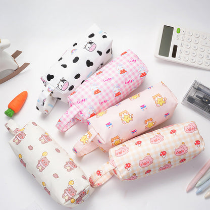 Large Capacity Cow Pattern Printed Simple Polyester Pencil Case