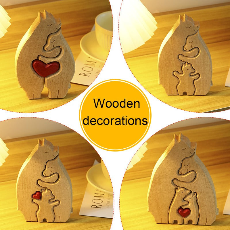 Mother's Day Teddy Bear Family Wooden Ornaments