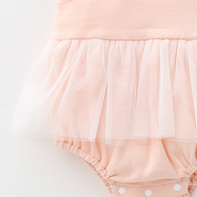 Baby Girls Color-blocking Bow Lace Rompers Headwear