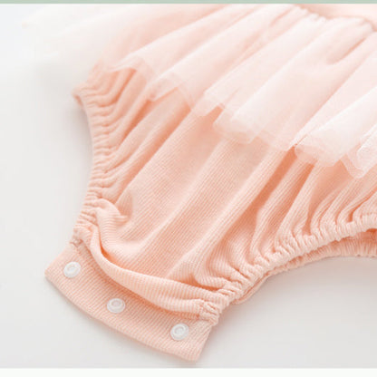 Baby Girls Color-blocking Bow Lace Rompers Headwear