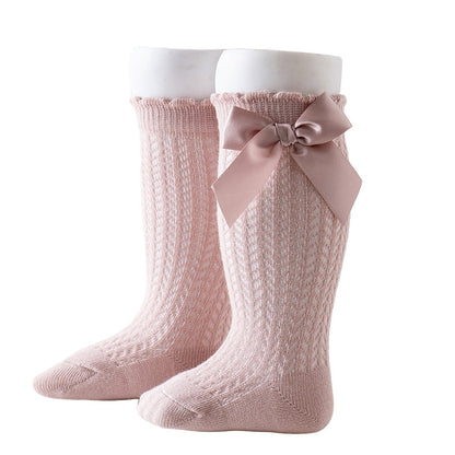 Baby Girls Solid Color Bow Accessories Socks