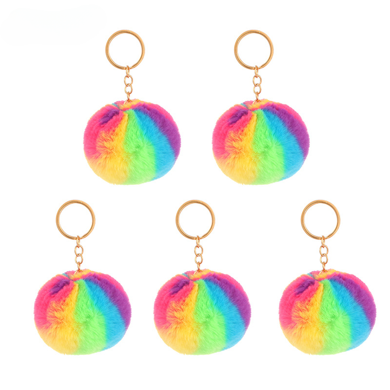 Polyester Colorful Fur Ball Keychain