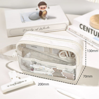 2024 Three-layer Extra Large Capacity Transparent Canvas Pencil Case