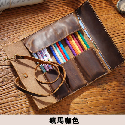 Bidding Cowhide Retro Pen Bag